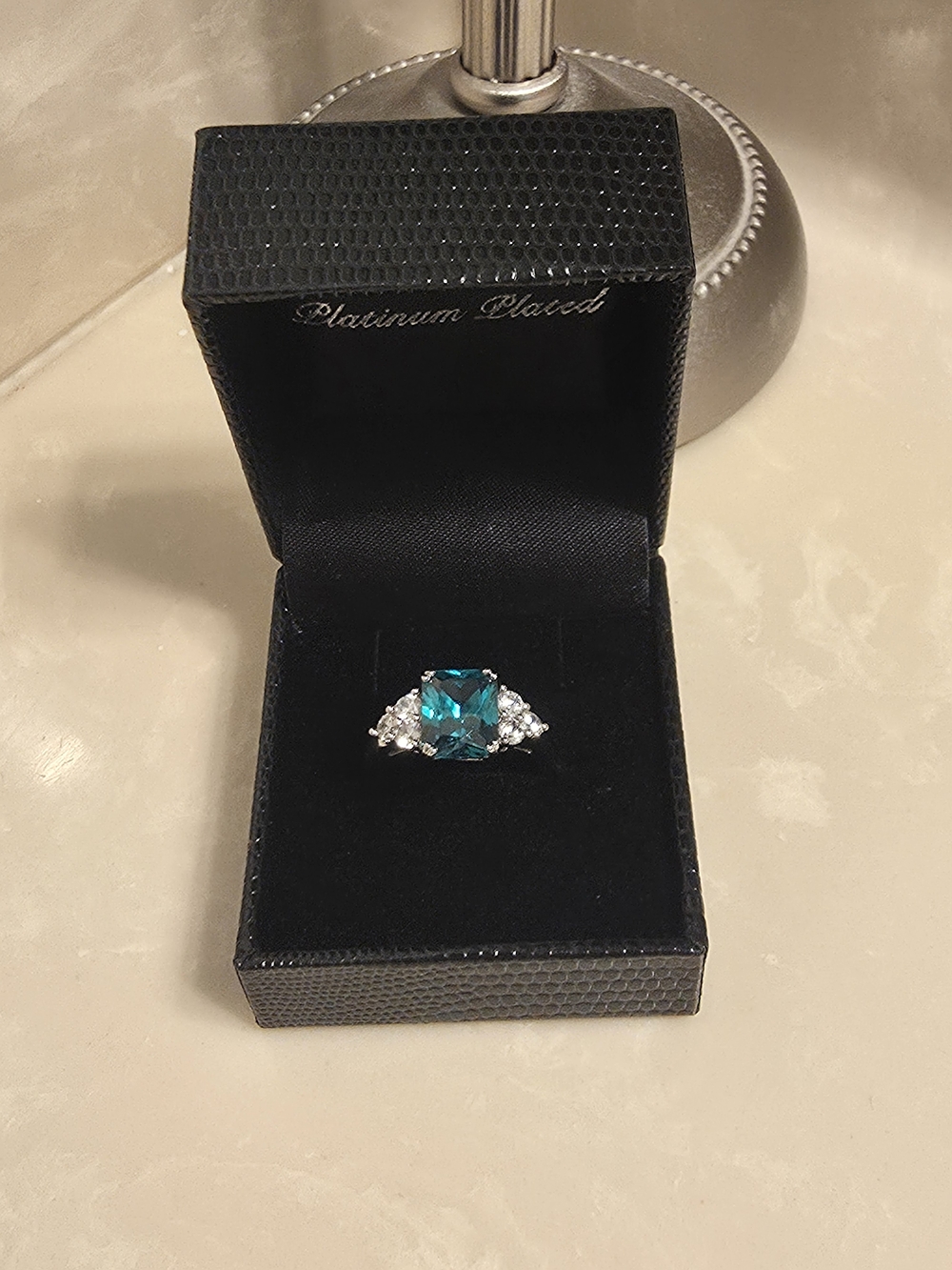 Gold Coast Silver CZ and Emerald Ring Size 8